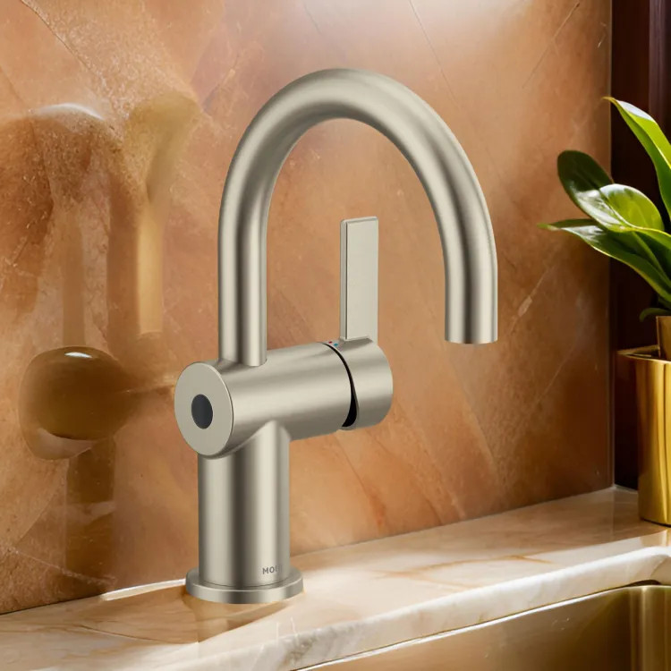 Moen Cia One-Handle High Arc Brushed Nickel Bathroom Faucet with Metal Spring Loaded Pop-Up, MotionSense Wave, Duralock, 1.2 GPM, Lever Handle, LifeShine - 6221EWBN