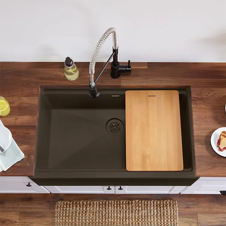 Elkay Quartz Luxe Chestnut 36in x 22in x 9in Single Bowl Apron Farmhouse Workstation Kitchen Sink Kit with Cutting Board, Drain  - ELXUFP362010CN0  