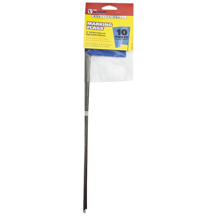 CH Hanson 15in L  Fluorescent Marking Stake Flag, Blue, 10-Pack - 15068