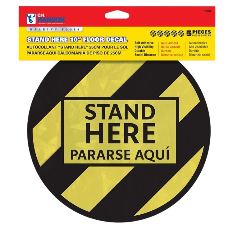 CH Hanson Decal Floor "STAND HERE", 10-inch, Black/Yellow - 15092