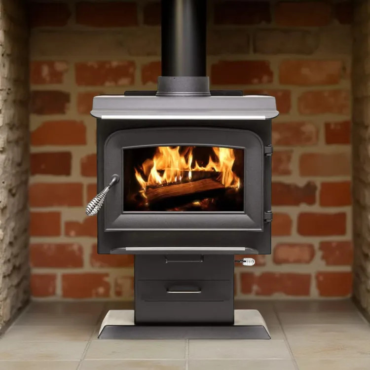 Ashley Hearth Pedestal Wood Stove, 1,200 Sq Ft, 68,000 BTU, EPA, Steel, Black - AW1120E-P