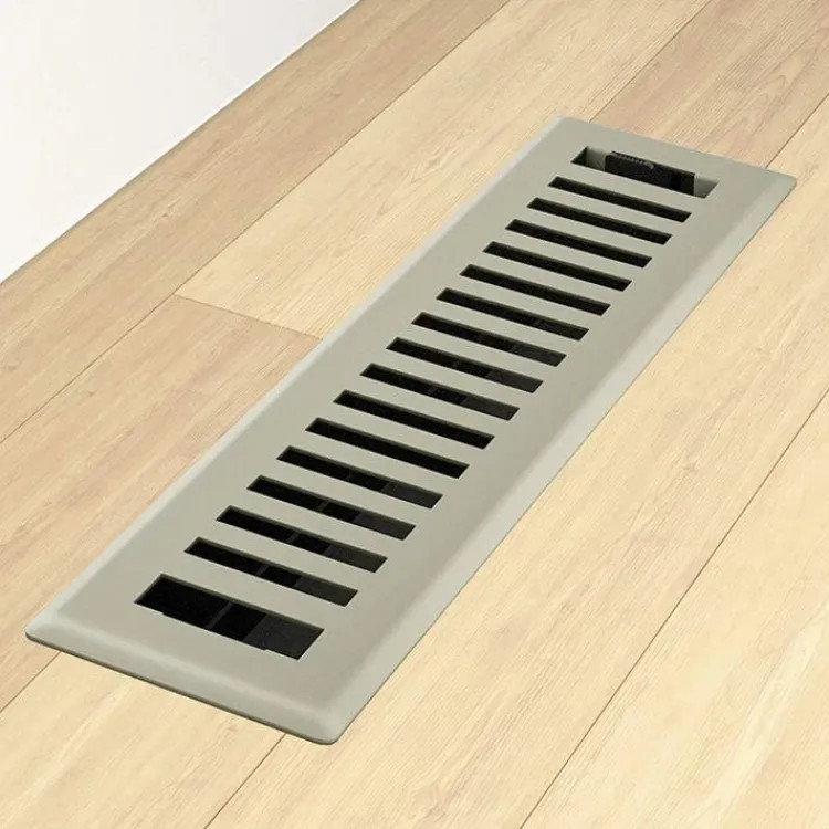 Imperial 2-1/4"x12" Satin Nickel Steel Floor Register, Montezuma Design, High-Impact Polystyrene Damper - RG3427