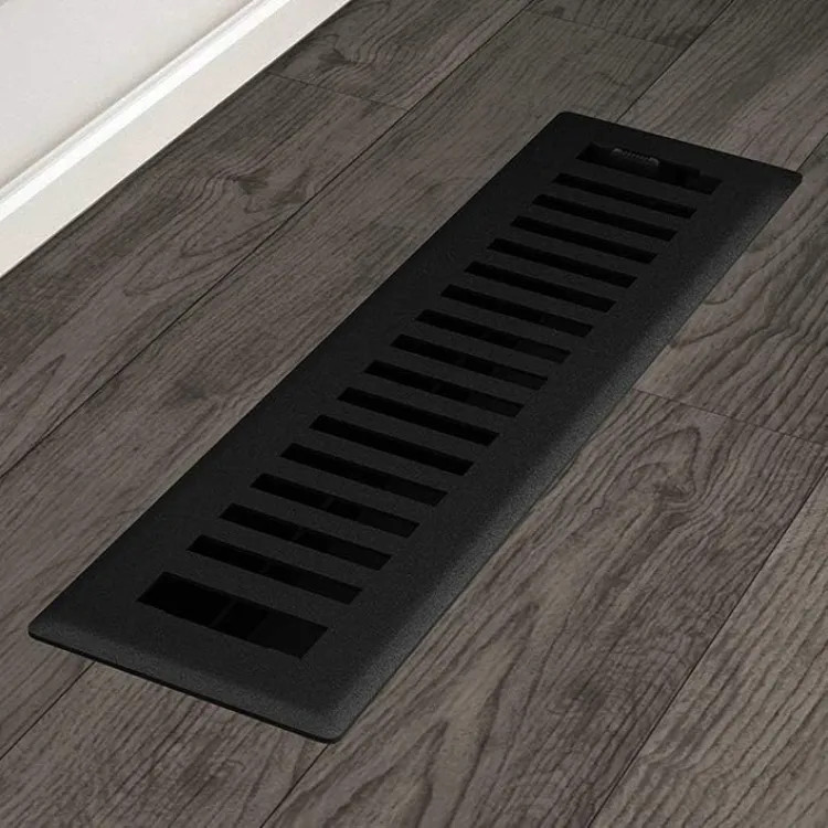 Imperial 2-1/4"x12" Black Iron Steel Floor Register, Montezuma Design, High-Impact Polystyrene Damper - RG3437