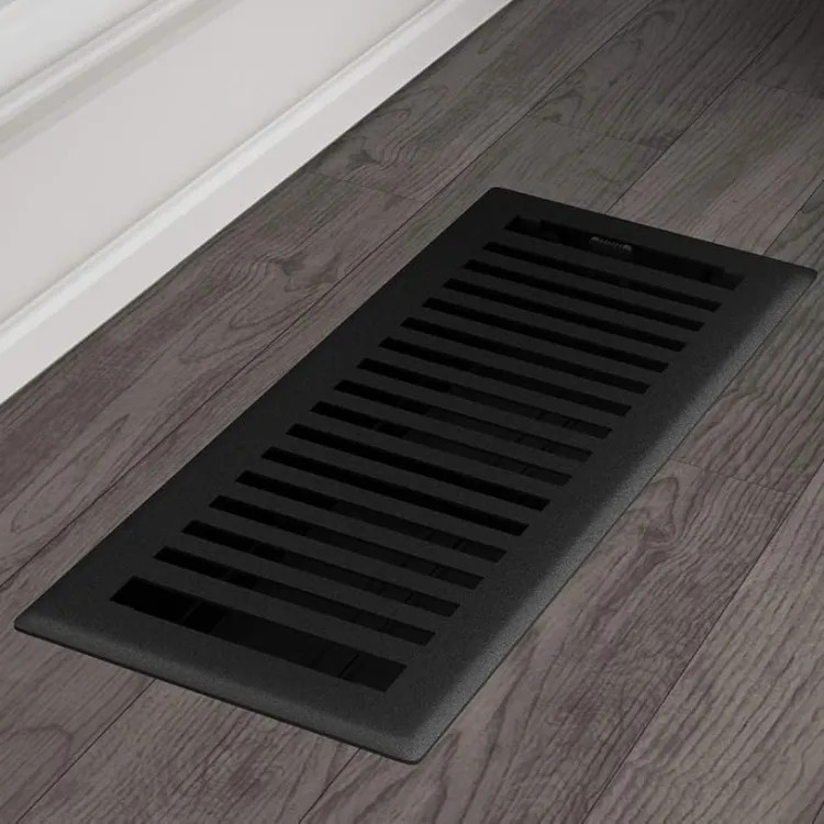 Imperial 4"x10" Black Iron Steel Floor Register, Montezuma Design, High-Impact Polystyrene Damper - RG3439