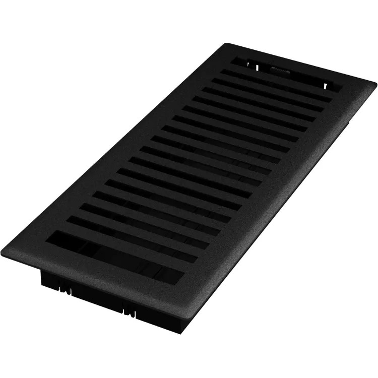 Imperial 4"x12" Black Iron Steel Floor Register, Montezuma Design, High-Impact Polystyrene Damper - RG3440