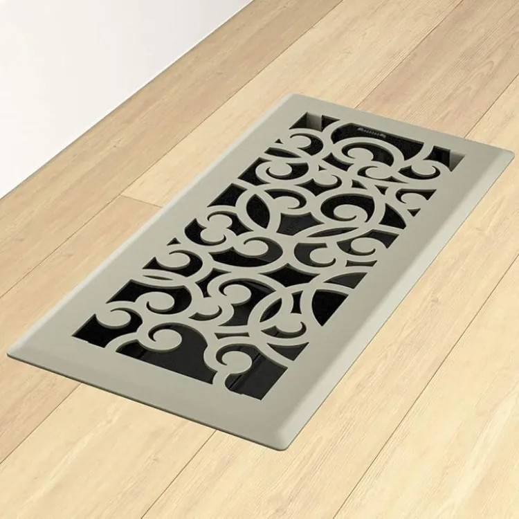 Imperial 4"x12" Satin Nickel Steel Floor Register, Wonderland Design, High-Impact Polystyrene Damper - RG3455