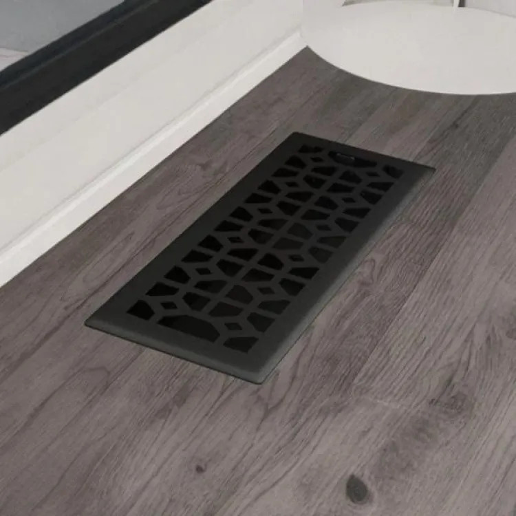 Imperial 4"x12" Black Iron Steel Floor Register, Templar Design, High-Impact Polystyrene Damper - RG3467