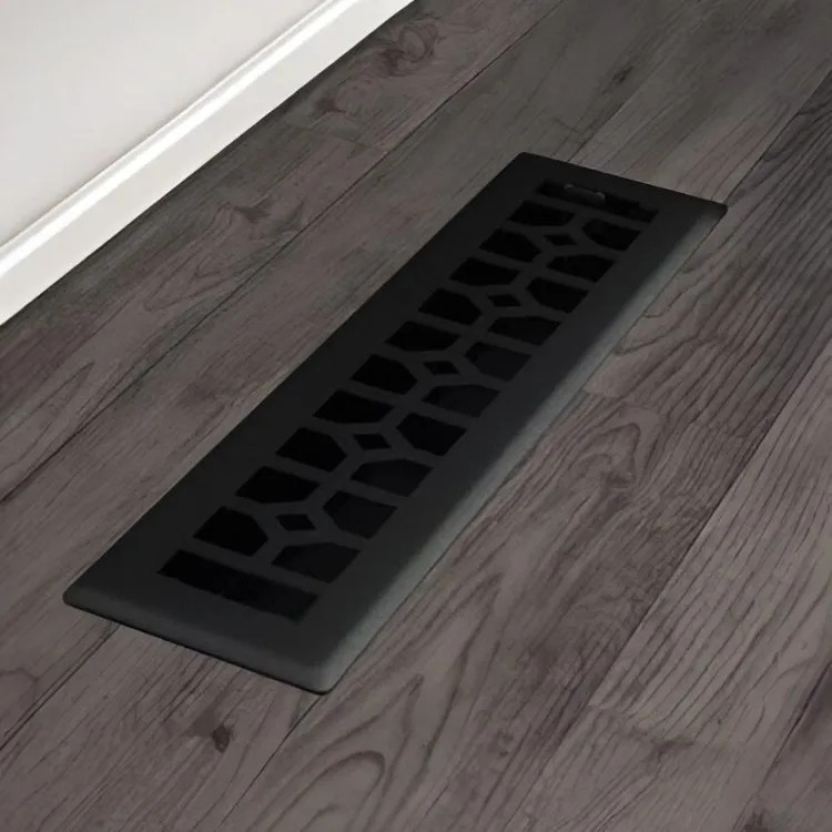 Imperial 2-1/4"x12" Black Iron Steel Floor Register, Templar Design, High-Impact Polystyrene Damper - RG3473