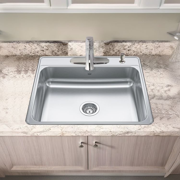 Franke Creemore 25" x 22" Drop-In Single-Bowl Kitchen Sink, Four-Hole, Stainless Steel/Silk - CSLA2522-7-4N (101.0599.888)