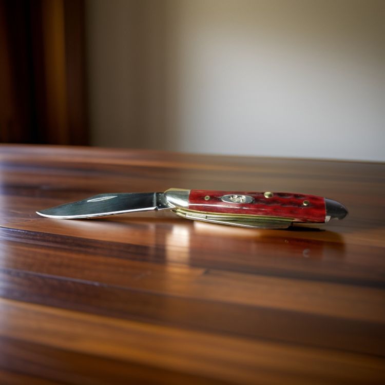 Case Folding Knife with Two Blades and Old Red Bone Handle, Tru-Sharp Surgical Steel - 781
