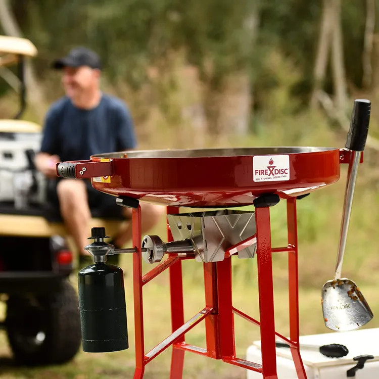Firedisc The Original 36" Tall Portable Propane Cooker, 22" Cooking Surface, Fireman Red - TCGFD22HRR