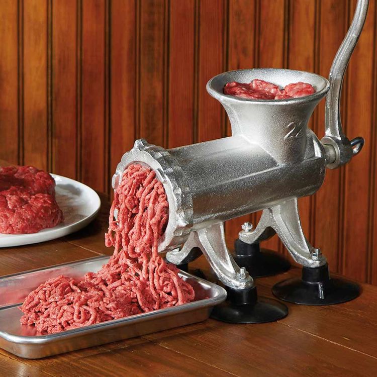 Weston #22 Manual Meat Grinder With Large Wooden Cranking Handle - 36-2201-W