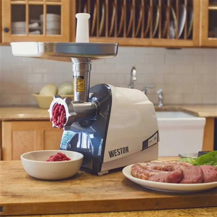 Weston #8 575W Electric Meat Grinder and Sausage Stuffer, 3/4 HP Motor - 33-0201-W