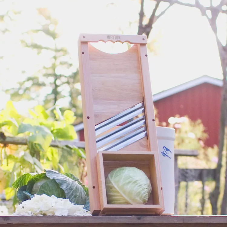 Weston Wooden Slaw Board and Cabbage Shredder with 3 Stainless Steel Blades - 70-1401