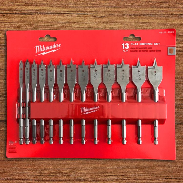 Milwaukee 13-Piece 1/4"-1" High Speed Wood Spade Flat Boring Bit Set - 48-27-1520