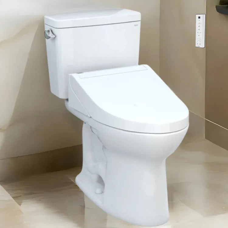 TOTO Drake WASHLET+ Two-Piece Elongated Toilet with C5 Bidet Seat, 1.6 GPF, Cotton White - MW7763084CSFG#01