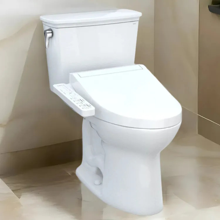 TOTO Drake Two-Piece Elongated Toilet w/ WASHLET+ C2 Bidet Seat, Regular Height, WaterSense, 1.28 GPF, Cotton White - MW7863074CEG#01