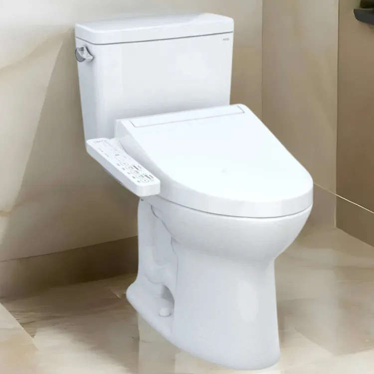 TOTO Drake WASHLET+ Two-Piece Elongated Toilet with C2 Bidet Seat, 1.28 GPF, Cotton White - MW7763074CEFG#01