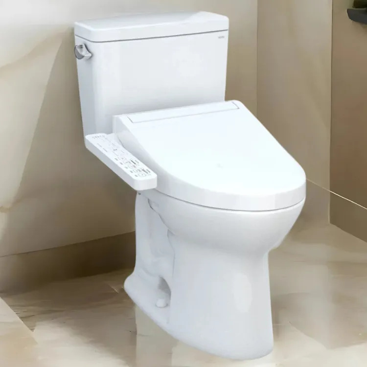 TOTO Drake WASHLET+ Two-Piece Elongated Toilet with C2 Bidet Seat, 1.6 GPF, Cotton White - MW7763074CSFG#01