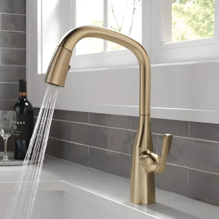 Delta Stryke 10/30/2023 One-Handle Pull-Down Champagne Bronze Kitchen Faucet, 1.8 GPM, Lever Handle, Diamond Seal Technology, ADA - 9976-CZ-PR-DST
