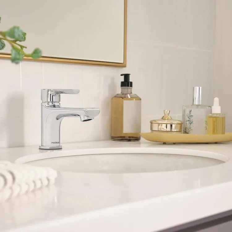 Peerless Flute Single-Hole Bathroom Faucet with Metal Pop-Up Drain, Single-Handle, 0.5 GPM, Lever Handle, ADA, WaterSense, Chrome - P1512LF-M-0.5