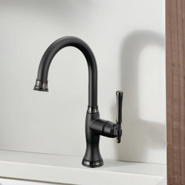Brizo Tulham Single-Handle Bar Faucet, Lever Handle, 1.8 GPM, Matte Black / Brilliance Black Onyx - 61058LF-BLBNX