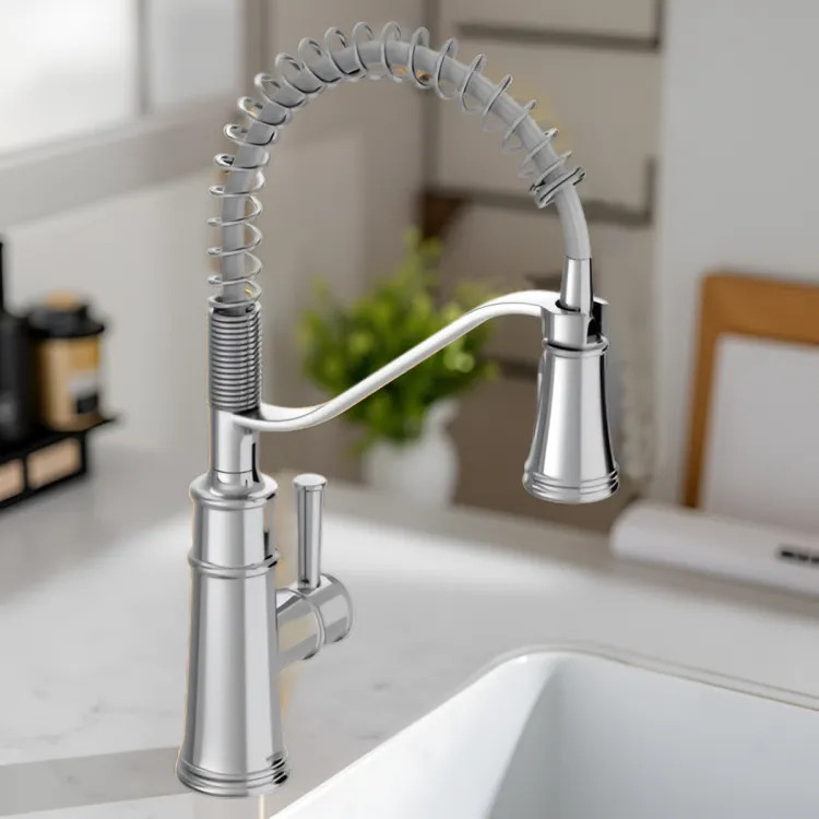 Moen Belfield Single-Handle High Arc Pre-Rinse Spring Pulldown Kitchen Faucet, 1.5 GPM, Chrome - 5927