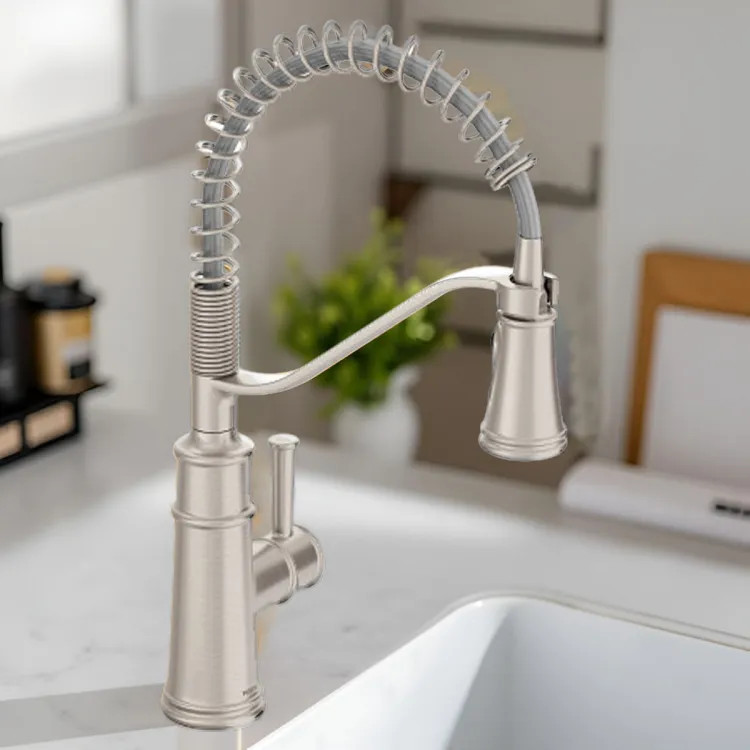 Moen Belfield Single-Handle High Arc Pre-Rinse Spring Pulldown Kitchen Faucet, 1.5 GPM, Spot Resist Stainless - 5927SRS