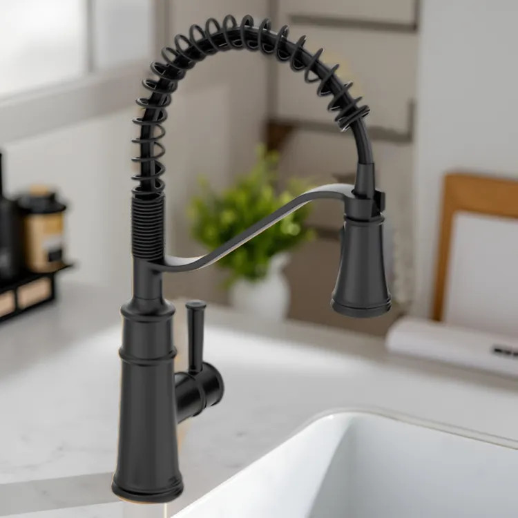Moen Belfield Single-Handle High Arc Pre-Rinse Spring Pulldown Kitchen Faucet, 1.5 GPM, Matte Black - 5927BL