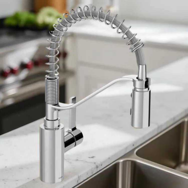 Moen Genta LX Single-Handle Pre-Rinse Spring Pulldown Kitchen Faucet, High Arc, 1.5 GPM, Chrome - 5926