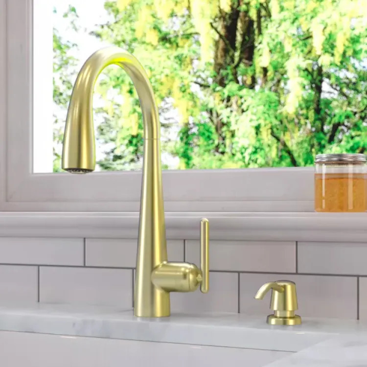 Pfister Lita Single-Handle Pull-Down Kitchen Faucet w/ Soap Dispenser, Brushed Gold - GT529-SMBG