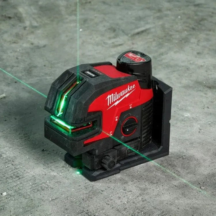 Milwaukee M12 12-Volt Lithium-Ion Cordless Green Cross Line and 4-Points Laser Kit with 165ft Range and 1/4 - 20 and 5/8-11 Thread Mount - 3624-21