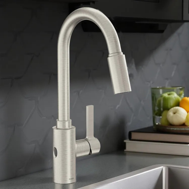 Moen Genta LX Single-Handle High Arc Pull-Down Kitchen Faucet w/ MotionSense Wave, 1.5 GPM, Spot Resist Stainless - 7882EWSRS