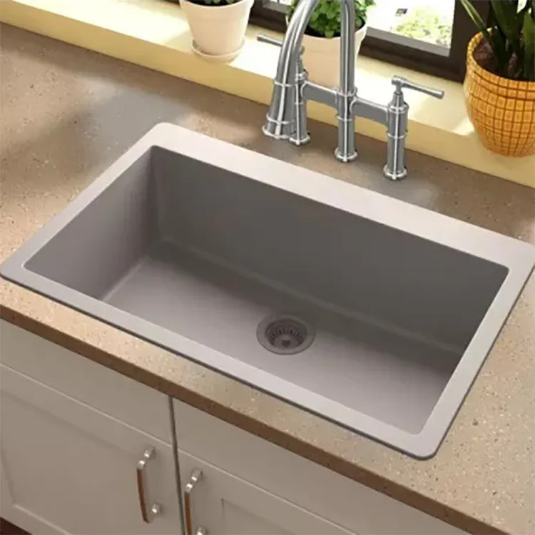 Elkay Quartz Classic Greige 33in x 20-7/8in x 9-7/16in Drop-in with Rear Center Drain, Single Bowl Sink - ELGR13322GR0