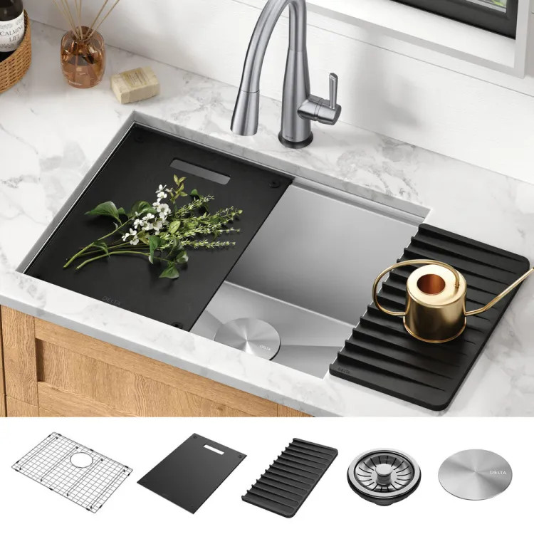 Delta Rivet 24” x 19” x 12-1/2” Single Bowl Undermount Workstation Laundry Sink Kit, Stainless Steel - 95B9031-24SL-SS