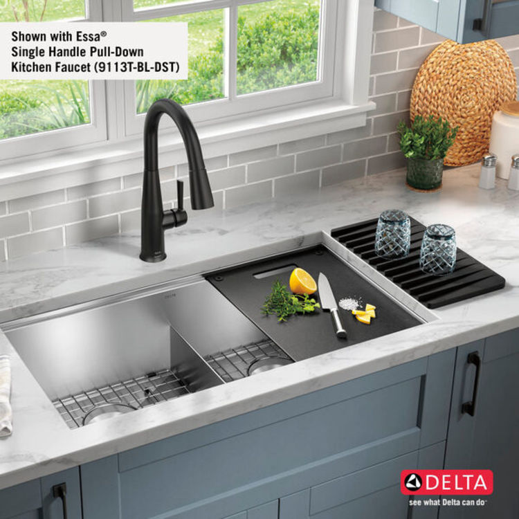 Delta Rivet   33" x 19" x 9-1/2" Double Bowl Undermount Workstation Kitchen Sink Kit, Stainless Steel - 95B931-33D-SS