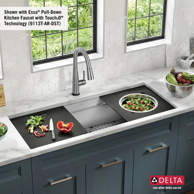 Delta Rivet 45" x 19" x 10-1/2" Single Bowl Undermount Workstation Kitchen Sink Kit, Stainless Steel - 95BA131-45S-SS