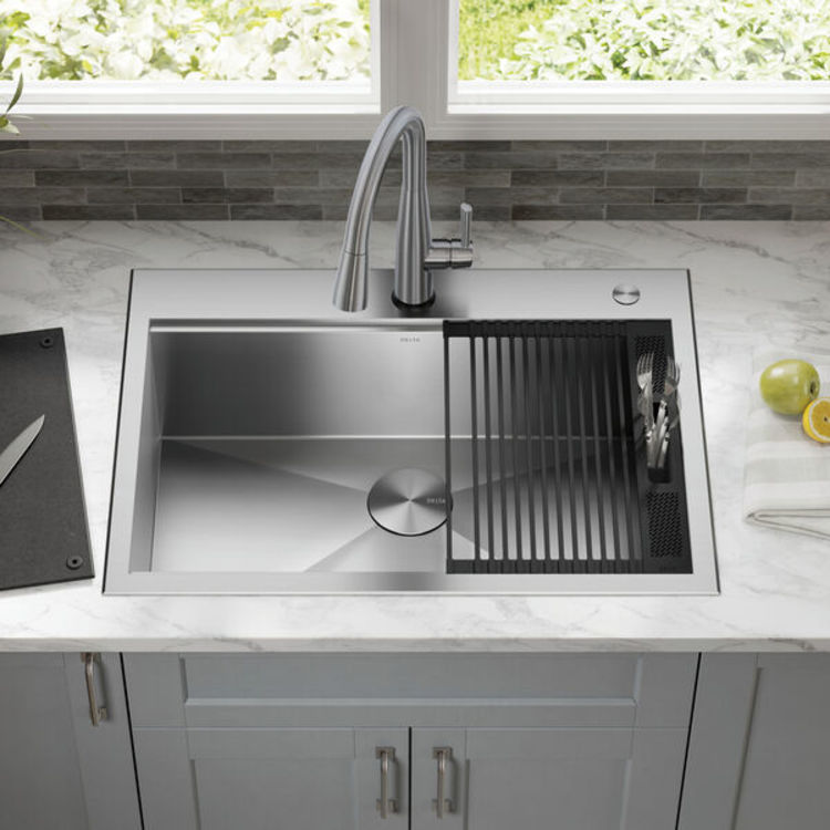 Delta Rivet 30" x 22" x 9-1/2" Single Bowl Drop-in Workstation Kitchen Sink Kit, Stainless Steel - 95A931-30S-SS