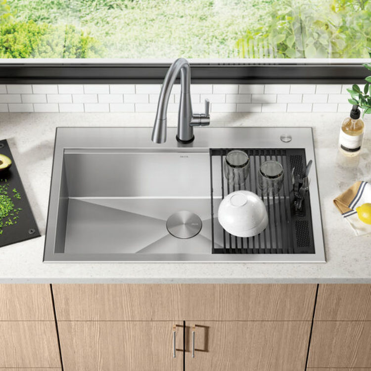Delta Rivet 33" x 22" x 9-1/2" Single Bowl Drop-in Workstation Kitchen Sink Kit, Stainless Steel - 95A931-33S-SS