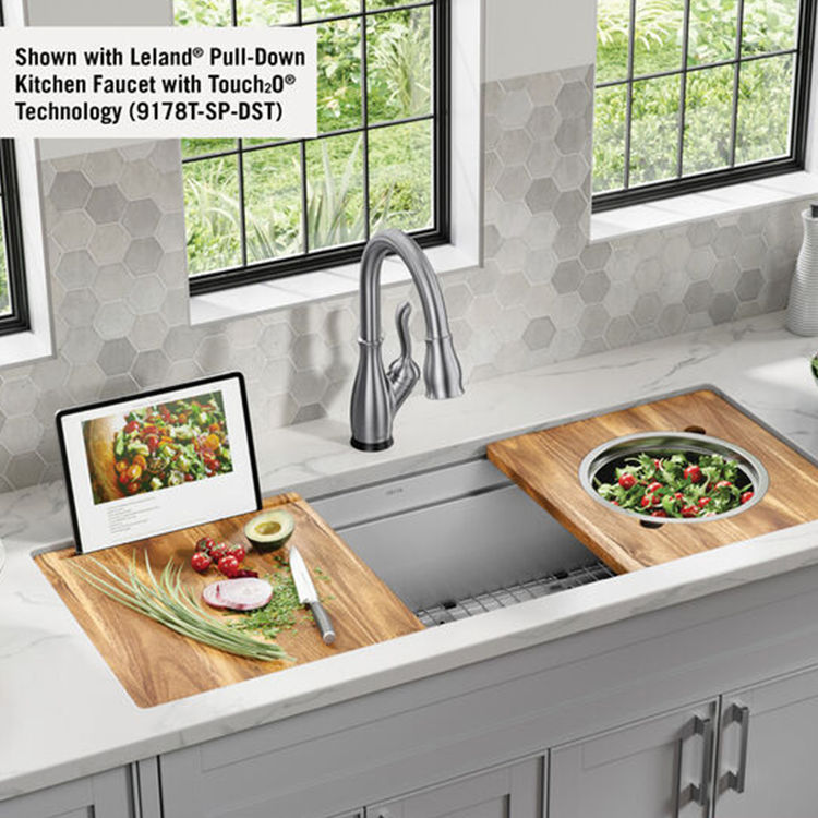 Delta Lorelai 45" x 19" x 10-1/2" Single Bowl Undermount Workstation Kitchen Sink, Stainless Steel - 95BA132-45S-SS