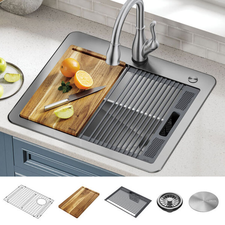Delta Lorelai 30" x 22" x 9-1/2" Single Bowl Drop-in Workstation Kitchen Sink, Stainless Steel - 95A932-30S-SS