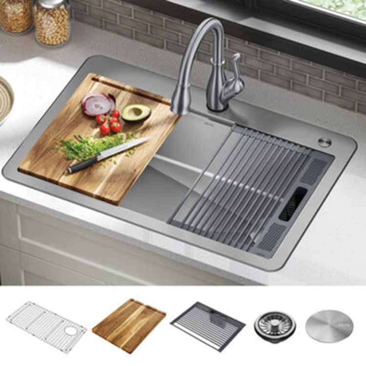 Delta Lorelai 33" x 22" x 9-1/2" Double Bowl Drop-in Workstation Kitchen Sink, Stainless Steel - 95A932-33S-SS