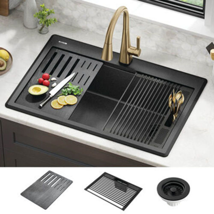 Delta Everest 33" x 22" x 9-5/8" Single Bowl Drop-in Workstation Kitchen Sink Kit, Metallic Black -  75A933-33S-BL