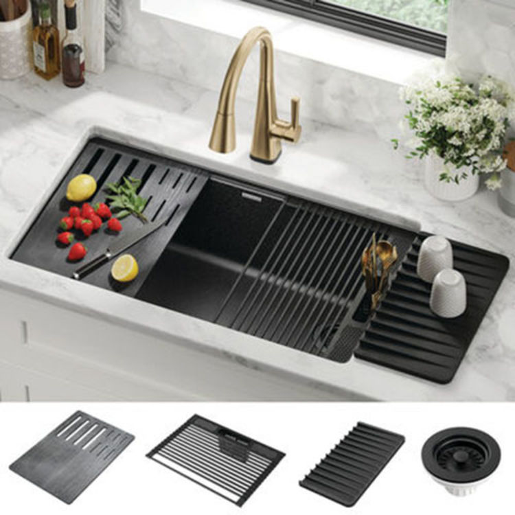 Delta Everest 33" x 22" x 9-5/8" Single Bowl Workstation Undermount Kitchen Sink, Metal Black - 75B933-33S-BL