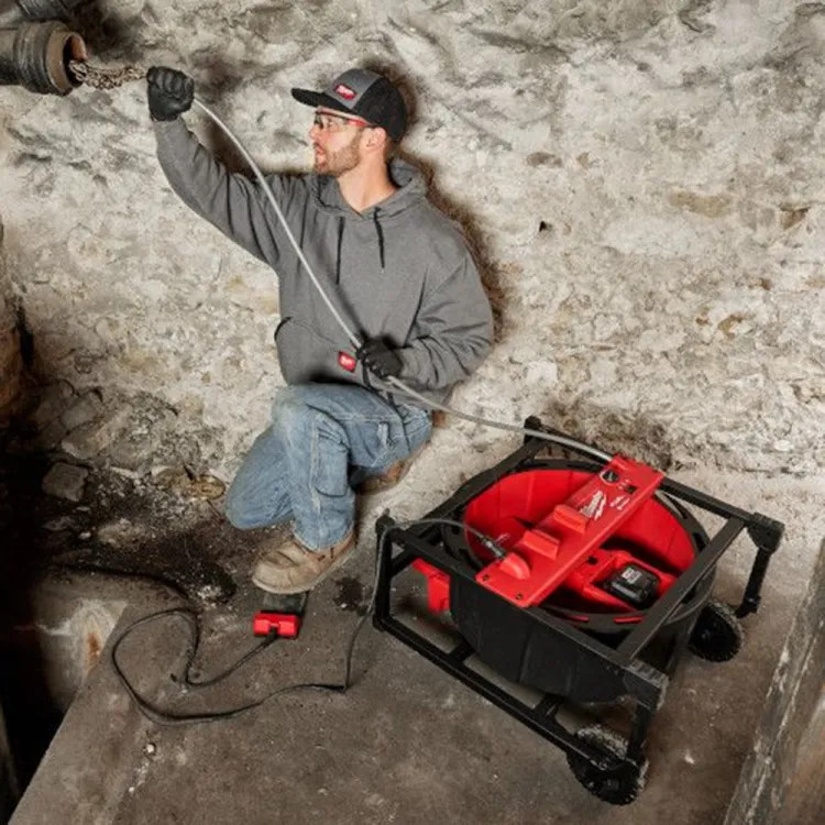 Milwaukee 5/16" x 75' M18 FUEL Cordless High Speed Chain Snake with Chain Knockers, Battery, Charger, and Hard Case for 1-1/2" - 4" Pipes - 2819-22