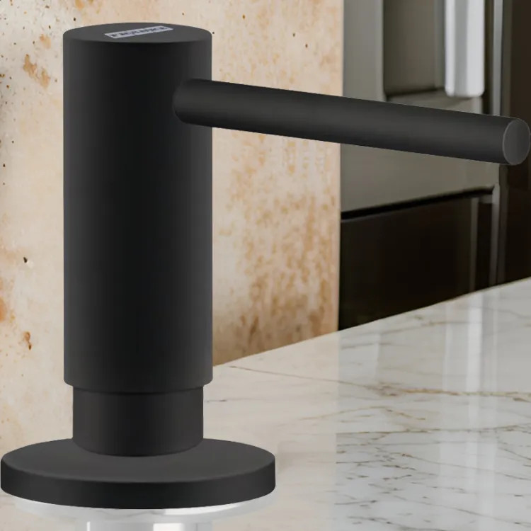 Franke Active 10oz Soap and Lotion Dispenser, Round, Deck Mount, Brass, Matte Black - ACT-SD-MBK (119.0547.906)