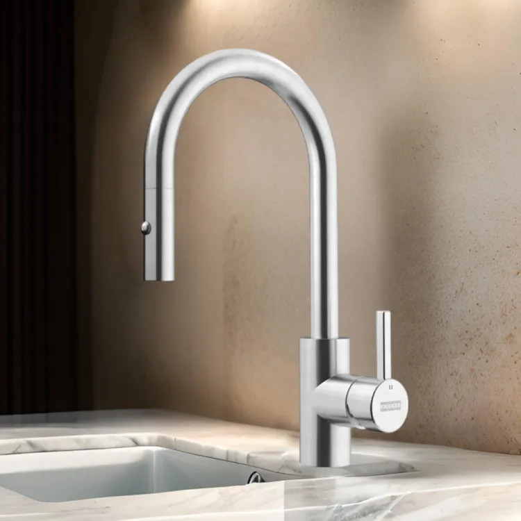 Franke Eos Neo 14" Single-Handle Pull-Down Prep Faucet with Nylon Hose, 360-Degree Rotation, 1.75 GPM, Stainless Steel - EOS-PR-304