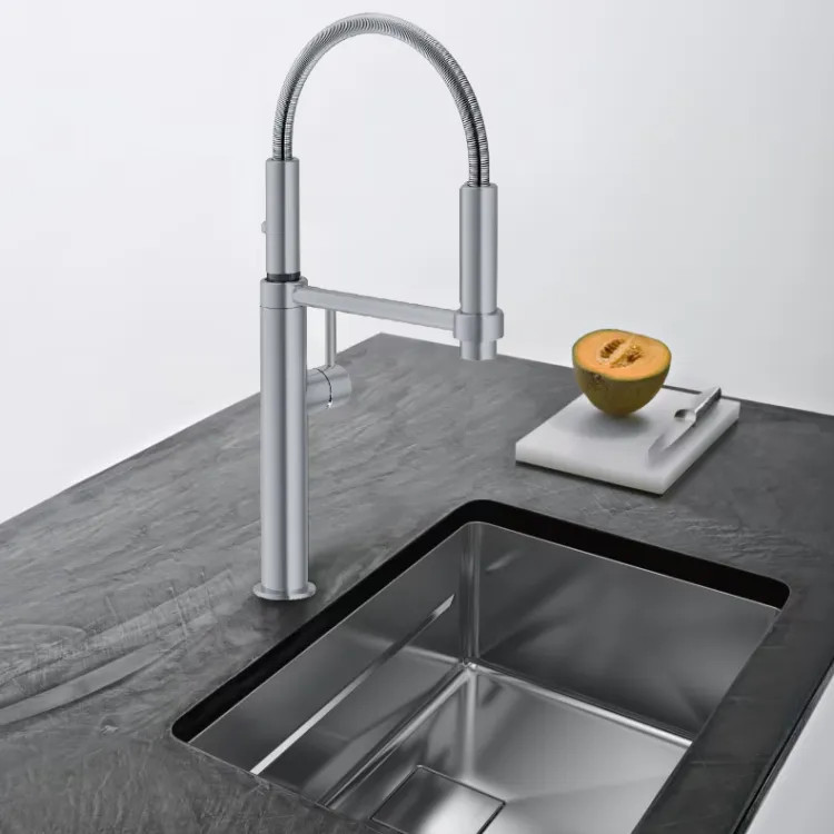 Franke Pescara Single Handle Semi-Pro Kitchen Sink Faucet, Lever Handle, 1.75 GPM, Magnetic Docking, ECO Cartridge, Satin Nickel - PES-360-SNI