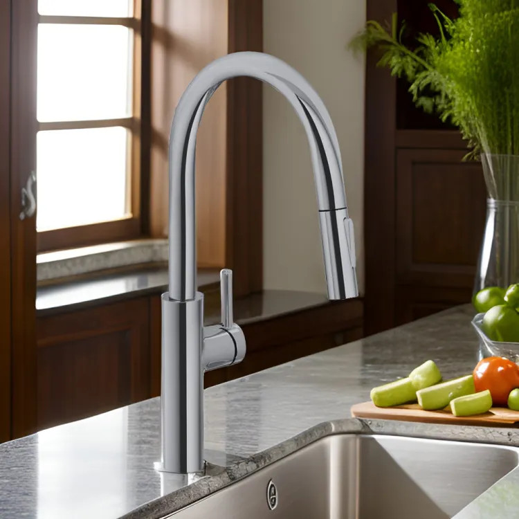 Franke Pescara Single Handle High Arc Pull-Down Kitchen Sink Faucet, Lever Handle, 1.75 GPM, Satin Nickel - PES-PD-SNI