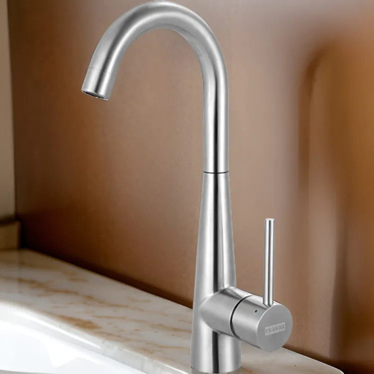 Franke Steel Single-Handle High Arc Bar Faucet, 360-Degree Swivel Spout, 1.75 GPM, Stainless Steel - STL-BR-304